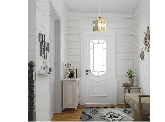 Foto 4 pulgar | Lámpara Xtellar Colgante Techo Cristal Moderna Decorativas 3 Piezas Estructura Cuadrado Dorado