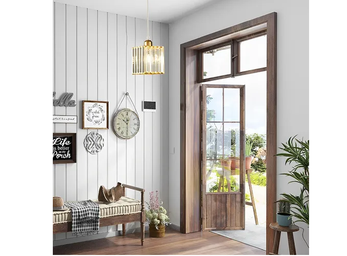 Foto 5 pulgar | Lámpara Xtellar Colgante Techo Cristal Moderna Decorativas 3 Piezas Estructura Cuadrado Dorado