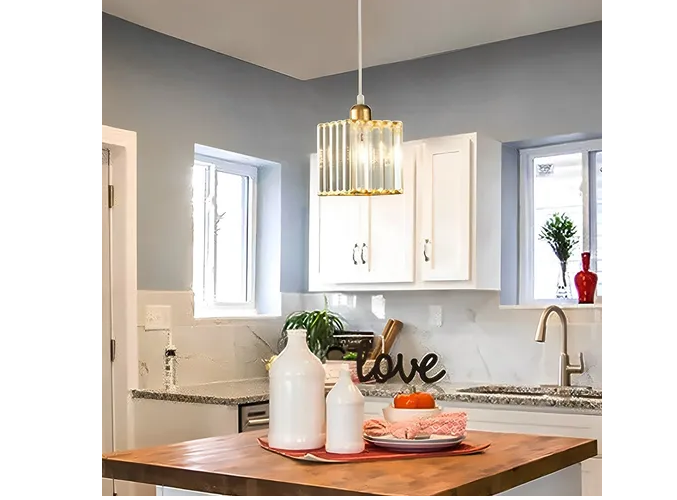 Foto 5 | Lámpara Xtellar Colgante Techo Cristal Moderna Decorativas 3 Piezas Estructura Cuadrado Dorado