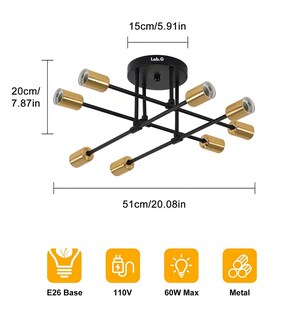 Foto 4 | Lámparas De Techo Colgantes Moderna Decorativas 8 Luces Negro Con Dorado