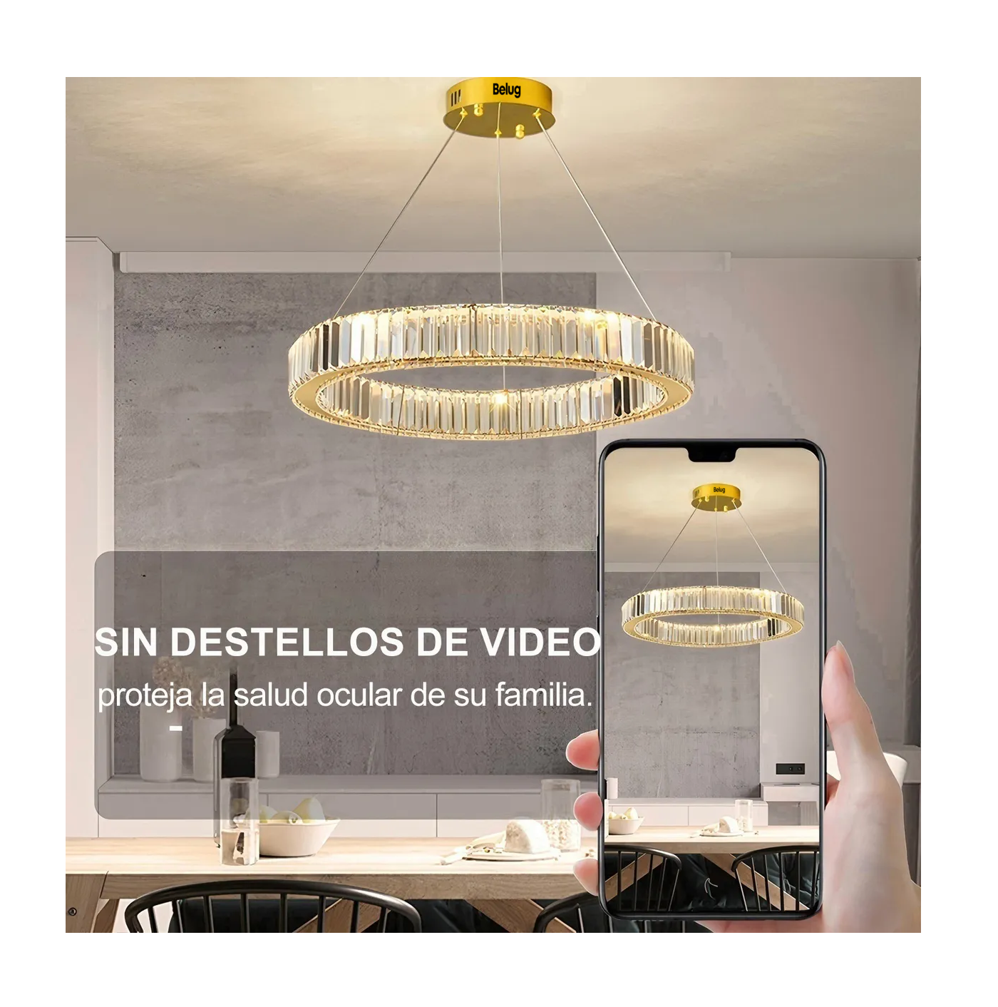 Foto 3 pulgar | Lámpara Colgante De Techo Cristal Decorativa Moderna Comedor Dorado