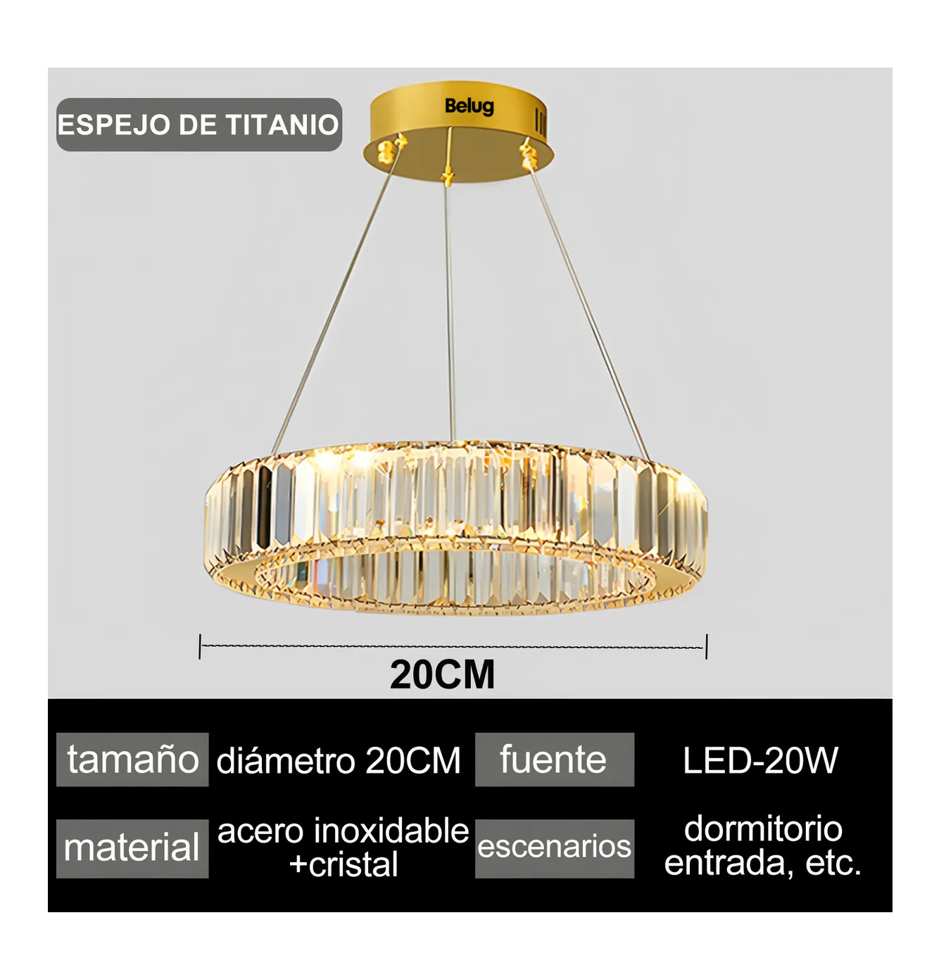 Foto 6 pulgar | Lámpara Colgante De Techo Cristal Decorativa Moderna Comedor Dorado