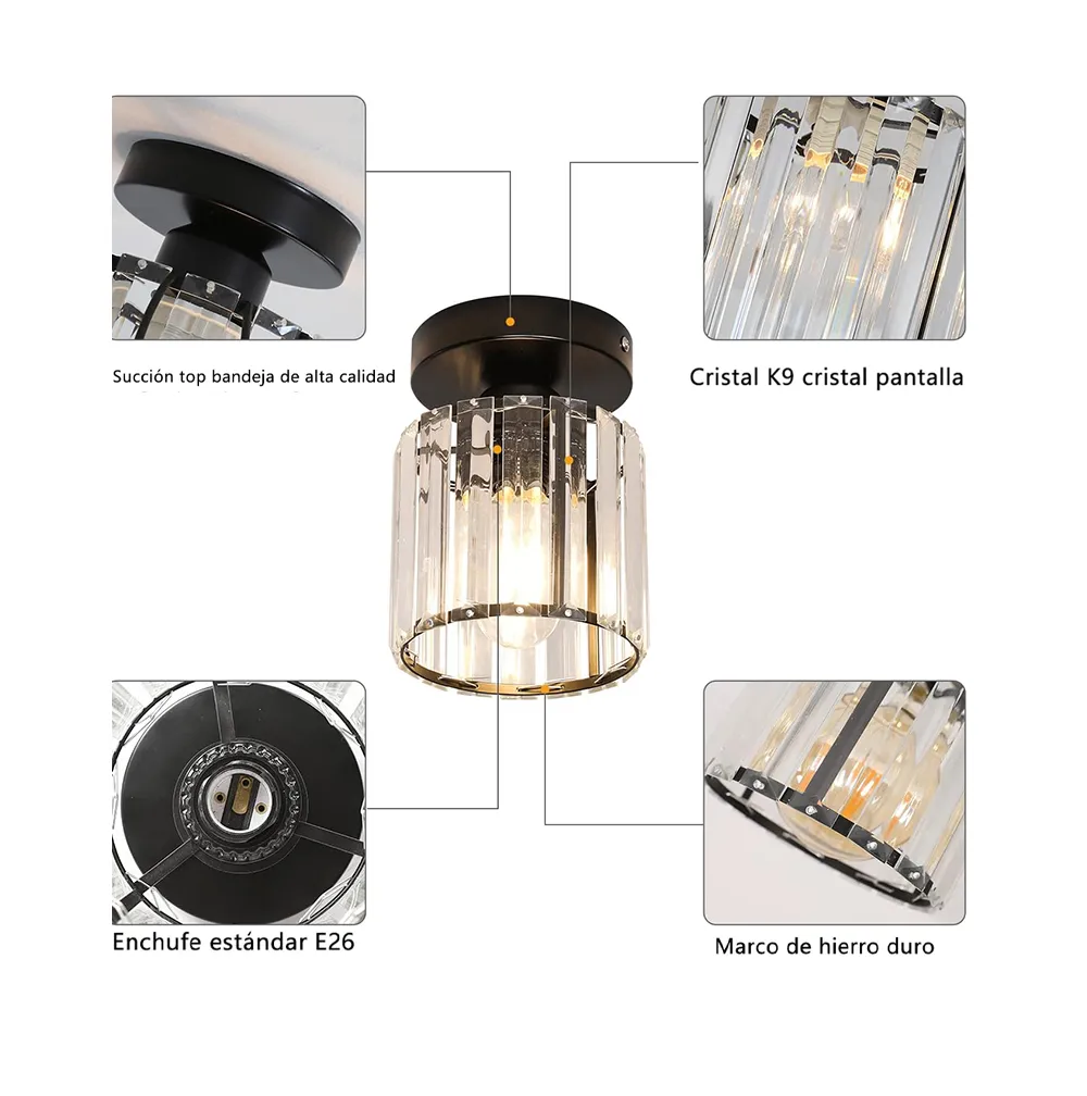 Foto 3 pulgar | Dos Lámpara De Techo Cristal Moderna Decorativa Negra