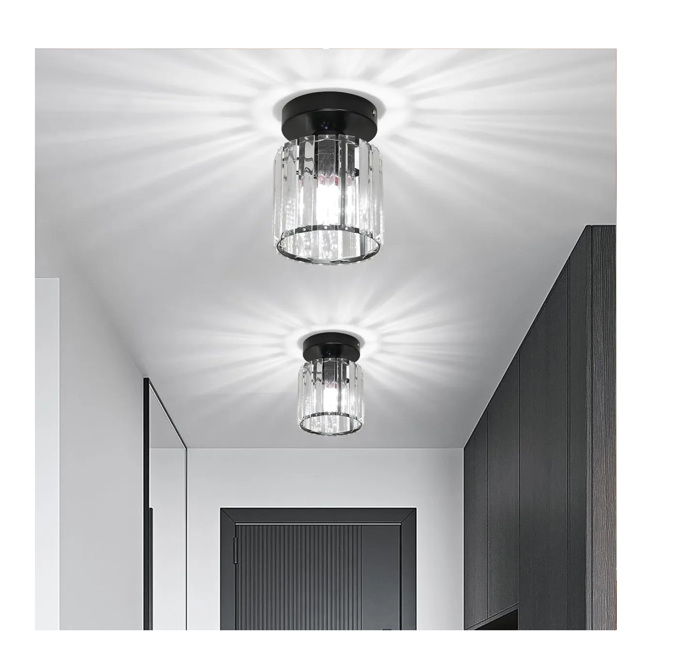 Foto 4 | Dos Lámpara De Techo Cristal Moderna Decorativa Negra