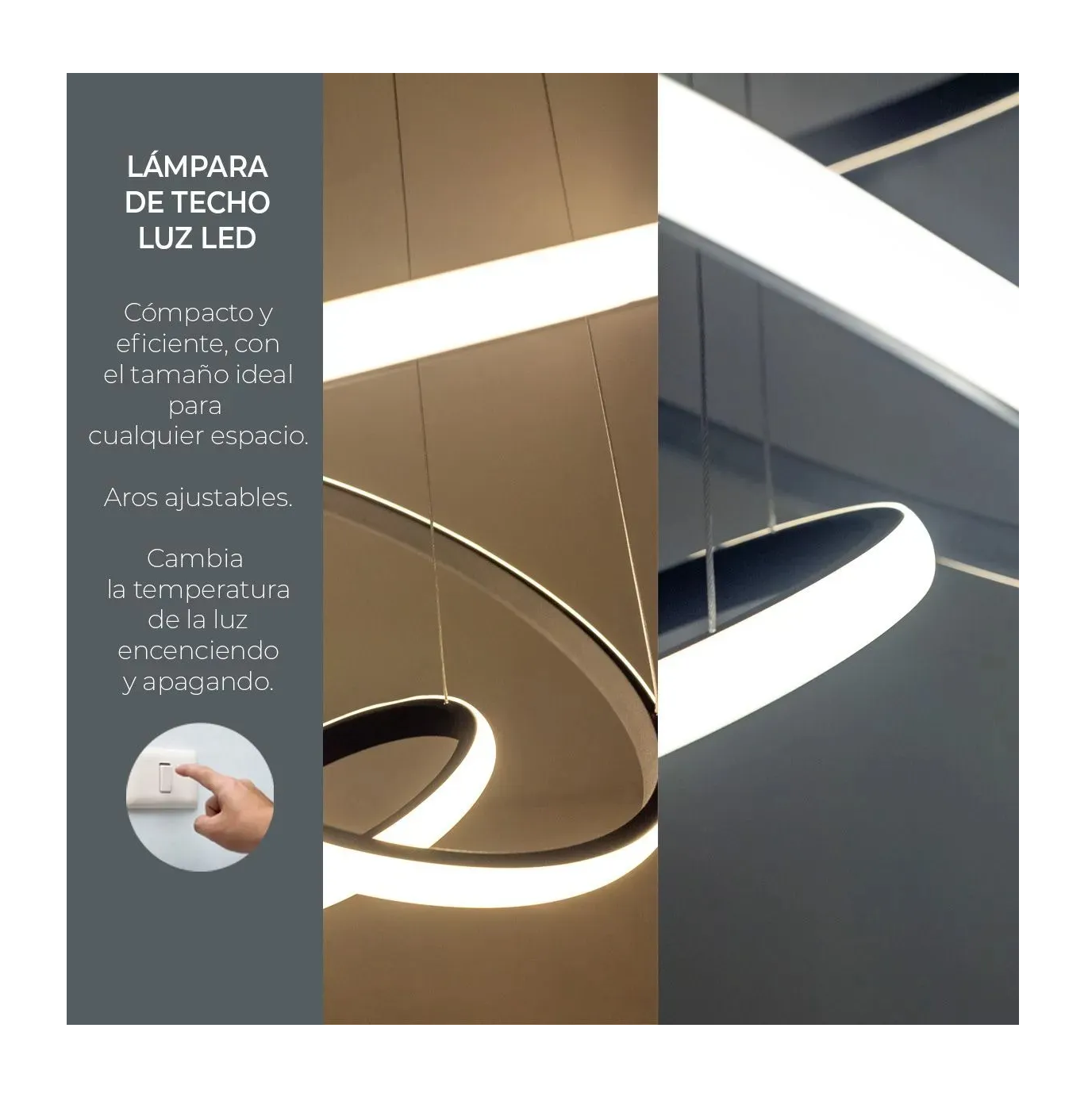Foto 2 | Lámpara De Techo Candil Colgante Moderna Led Anillo Único