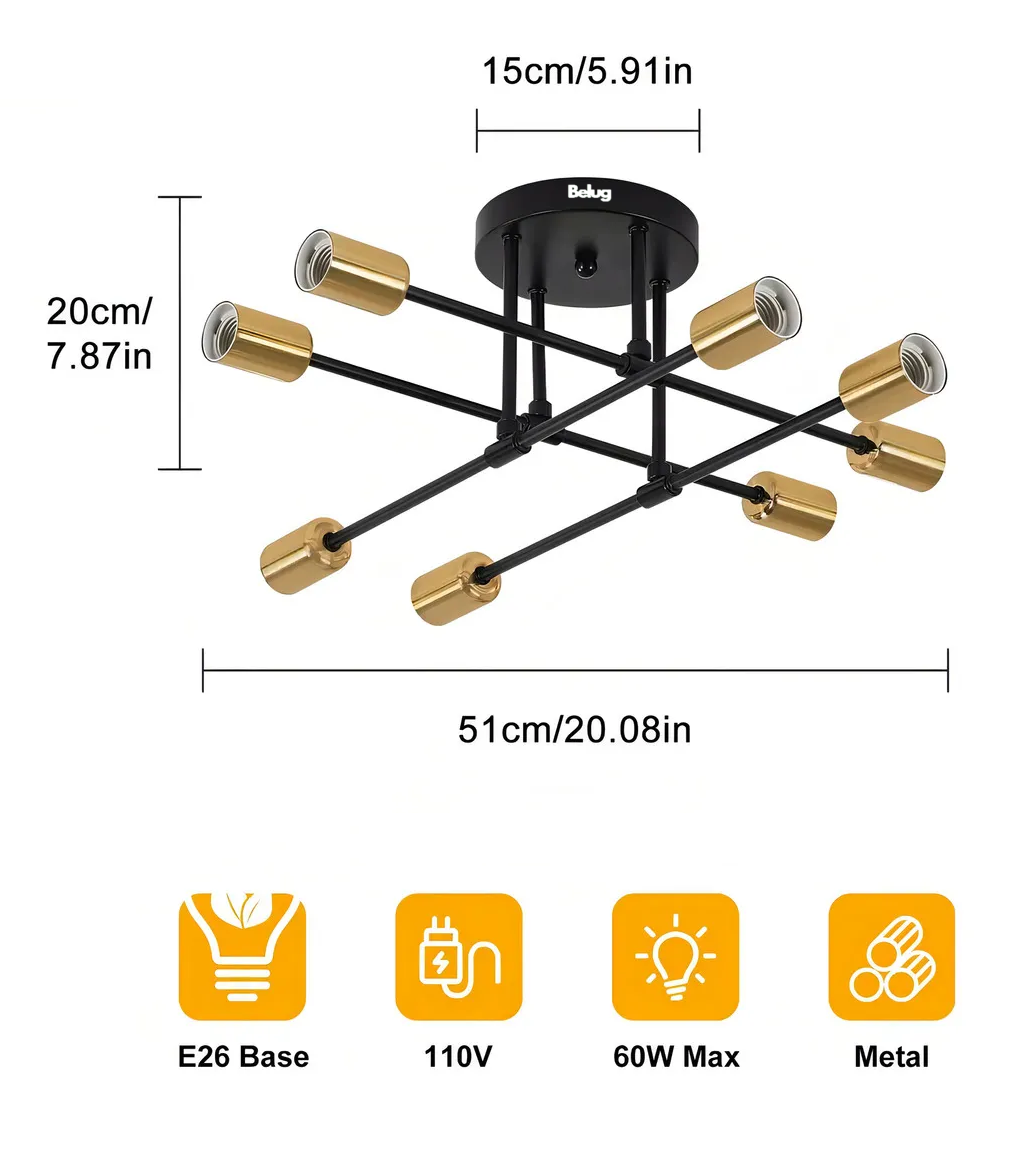 Foto 5 pulgar | Lámparas De Techo Colgantes Moderna Decorativas 8 Luces Negro Con Dorado