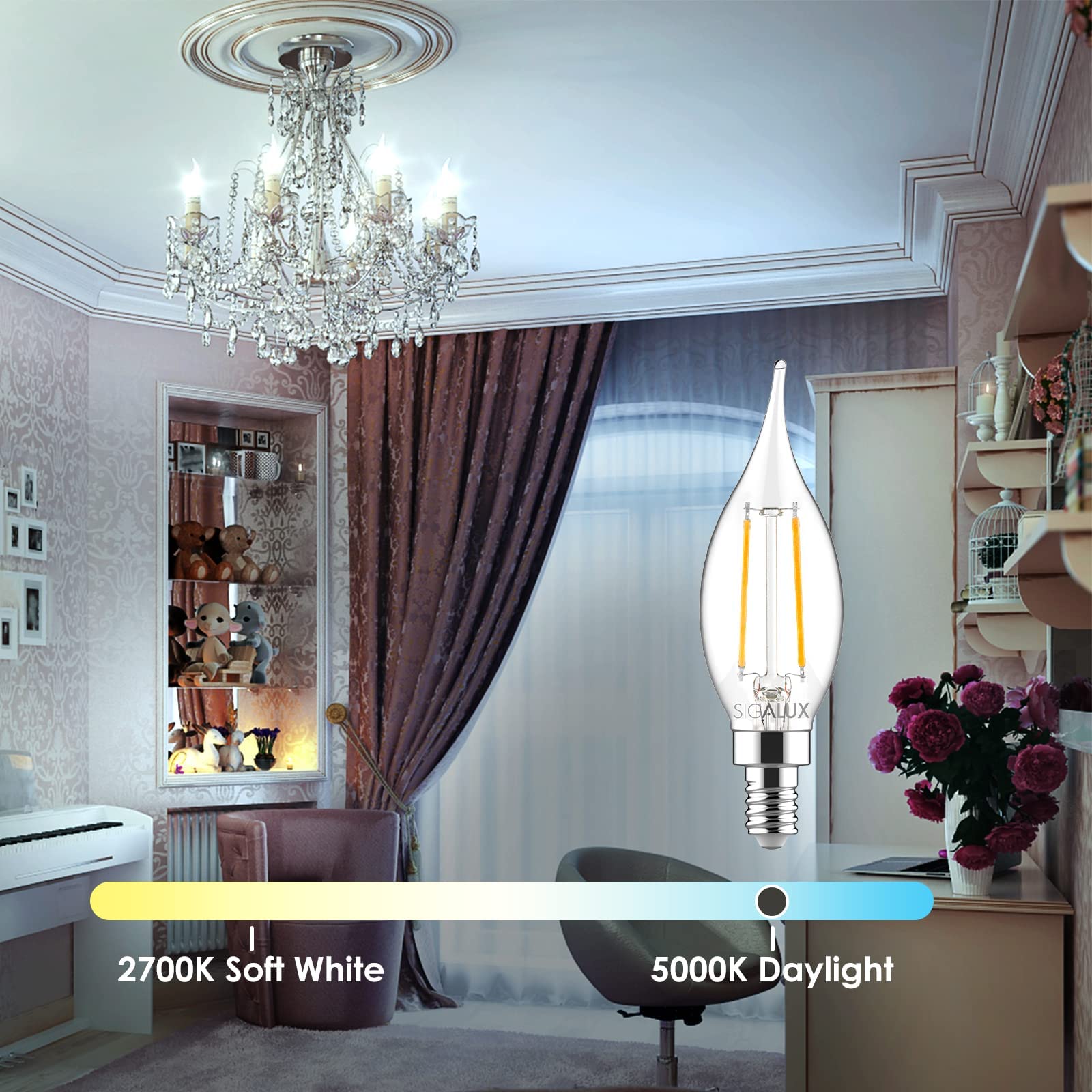Foto 3 | Bombillas Led Sigalux Candelabra E12 De 40 W  Regulables  5000 K  Paquete De 12 - Venta Internacional.