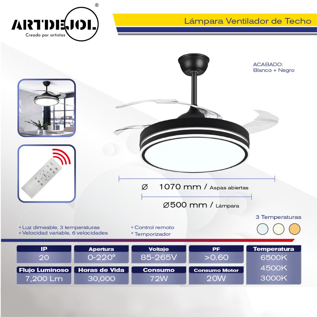 Foto 4 pulgar | Lámpara Ventilador Techo 4 Hojas Aro 3 Temperaturas