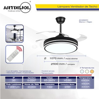 Foto 3 | Lámpara Ventilador Techo 4 Hojas Aro 3 Temperaturas