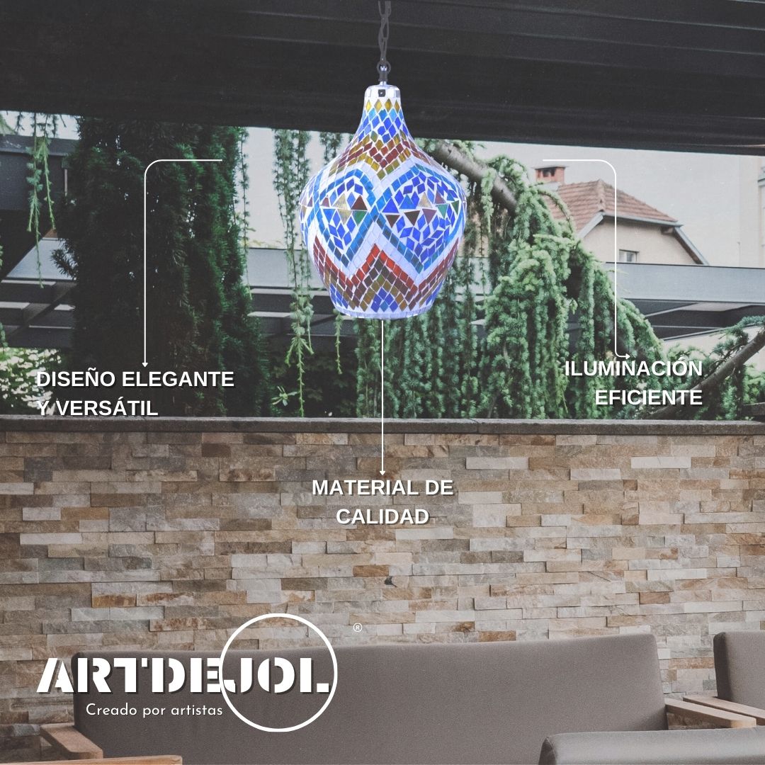 Foto 2 | Lámpara Colgante Vasija Cristal Multicolor Ideal para Decorar Sala Comedor Pasillos Escaleras