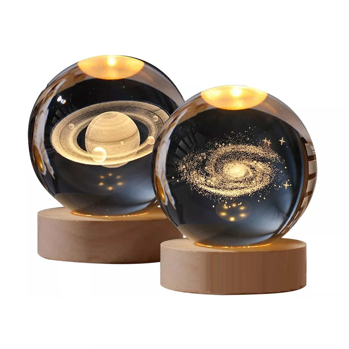 Foto 2 pulgar | 2pcs Bolas De Cristal Luz De Noche Nebulosa Y Saturno Eo Safe Imports Esi-16909 Transparente