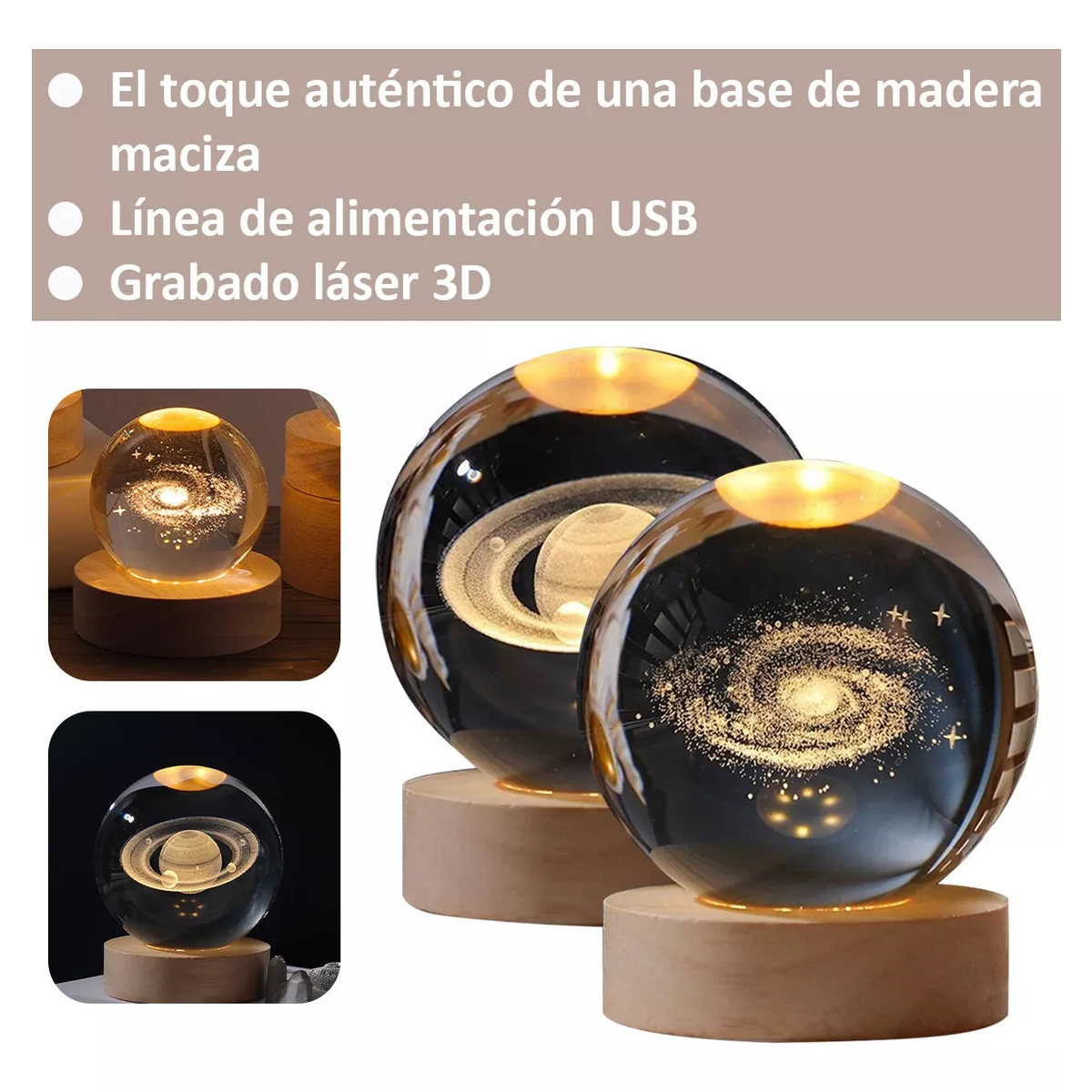 Foto 4 pulgar | 2pcs Bolas De Cristal Luz De Noche Nebulosa Y Saturno Eo Safe Imports Esi-16909 Transparente