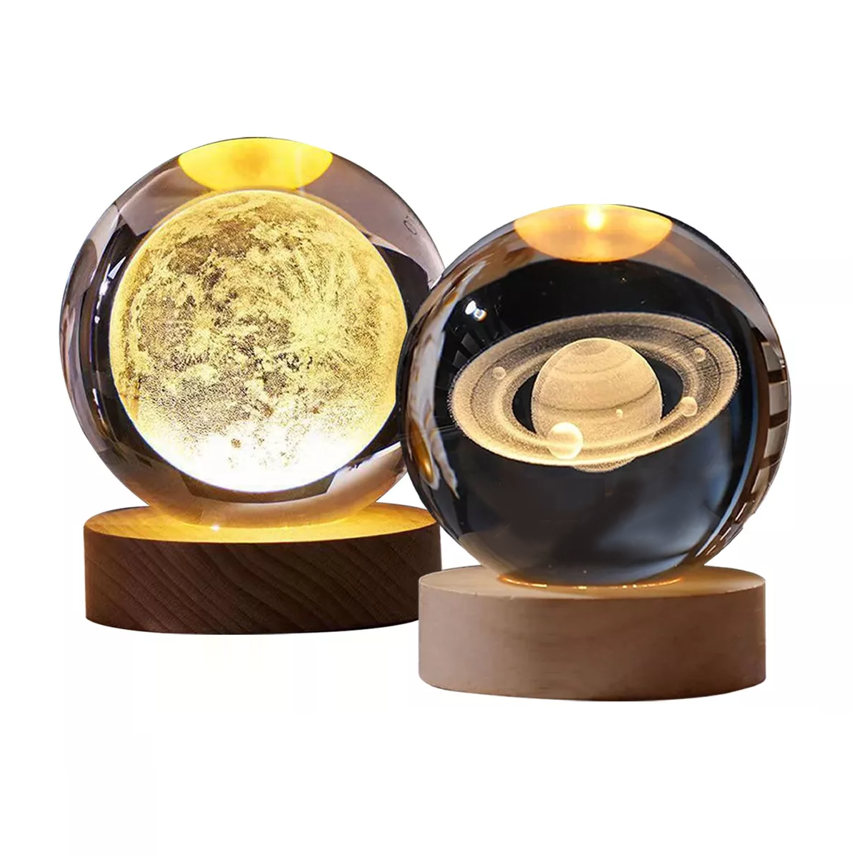 2pcs Bolas De Cristal Luz De Noche Luna Y Saturno Eo Safe Imports Esi-16908 Transparente