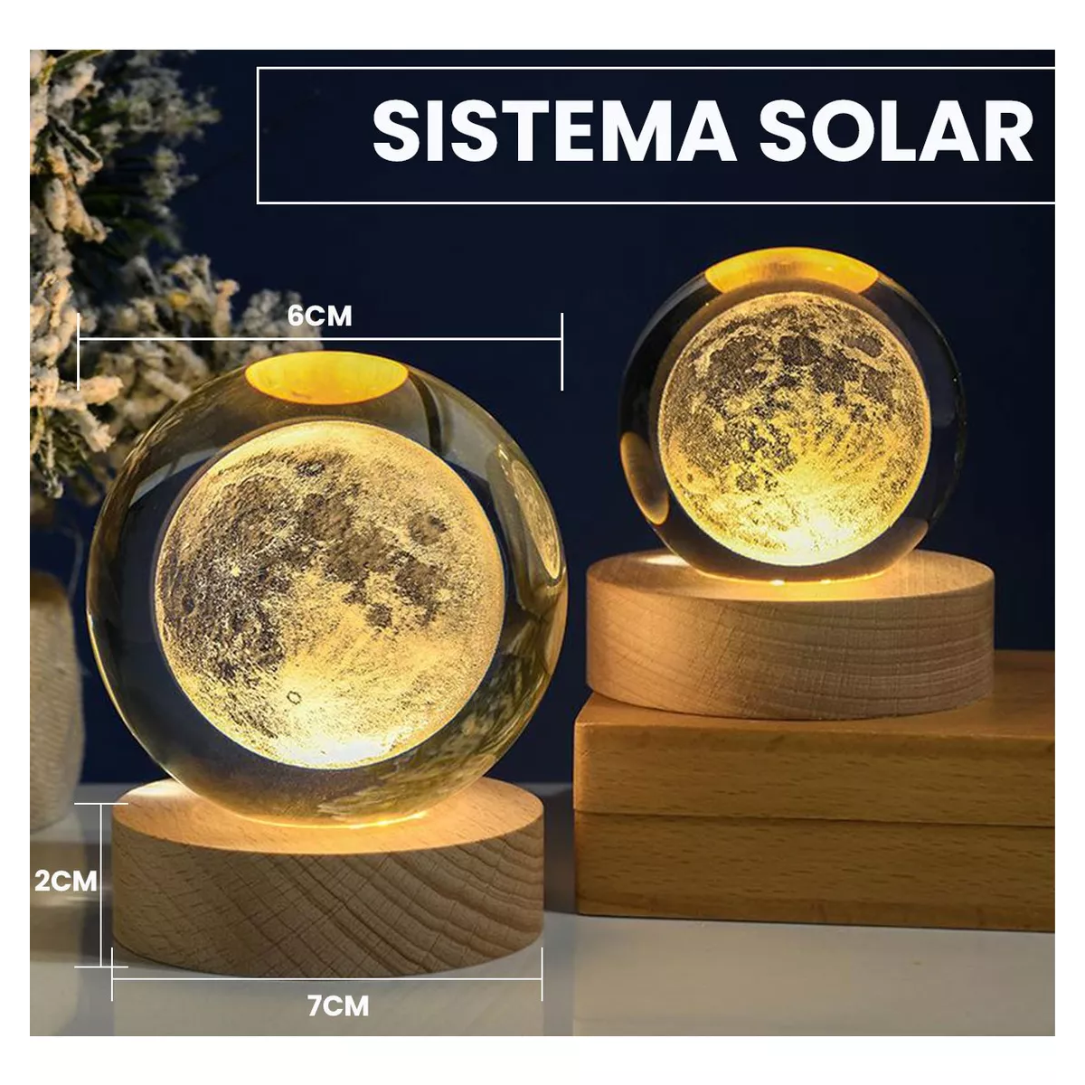 Foto 4 pulgar | 2pcs Bolas De Cristal Luz De Noche Luna Y Saturno Eo Safe Imports Esi-16908 Transparente