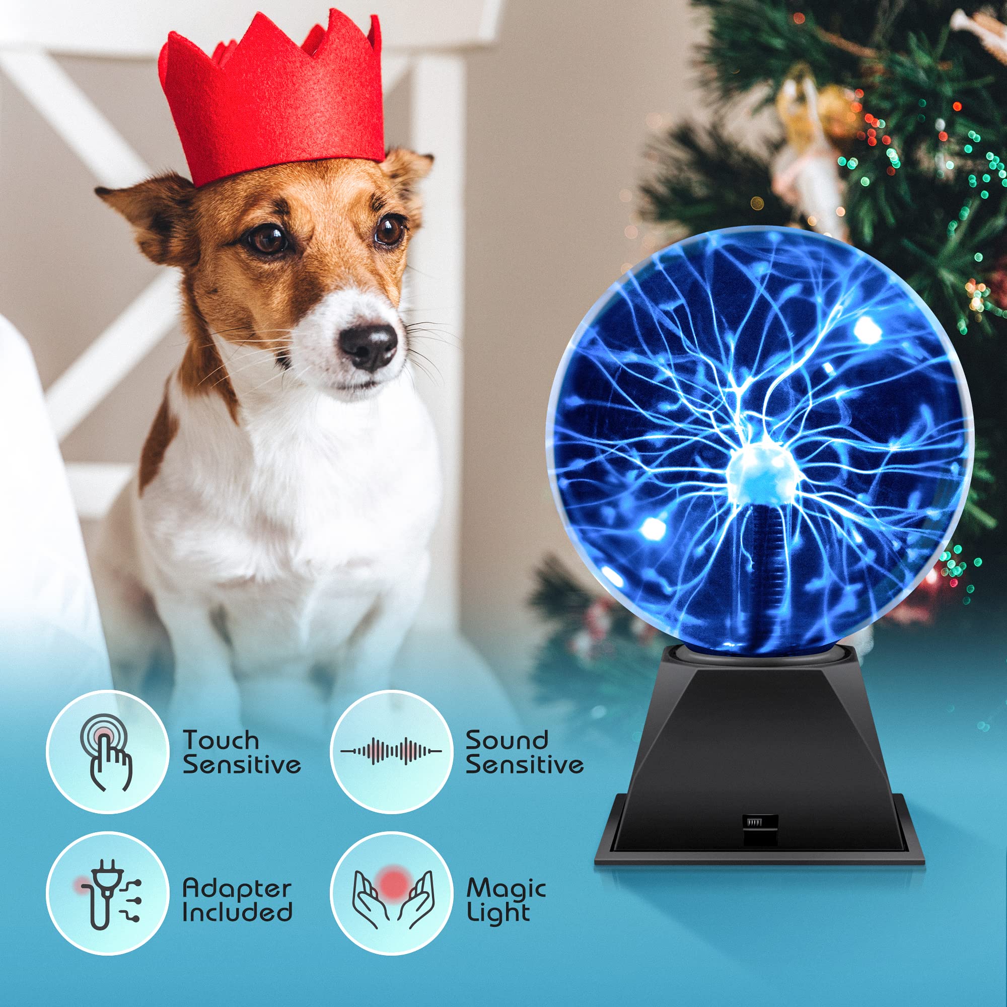 Foto 6 | Lámpara De Bola De Plasma Flashmen, 15 Cm, Sensible Al Tacto Y Al Sonido, Azul - Venta Internacional.
