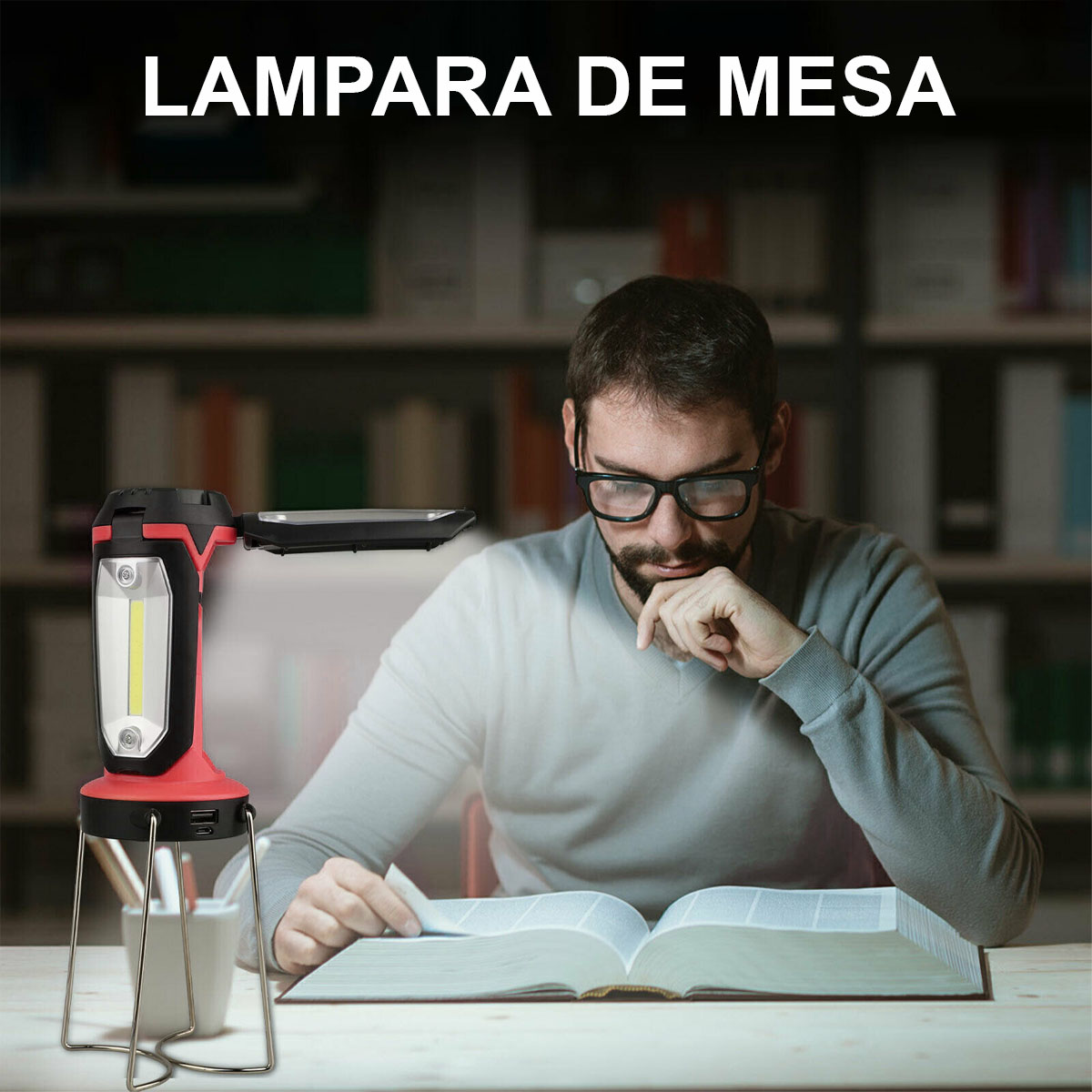 Foto 5 pulgar | Lampara De Emergencia Led Usb Recargable Con Power Bank Linterna Multiusos Trabajo Hogar Camping Color Rojo