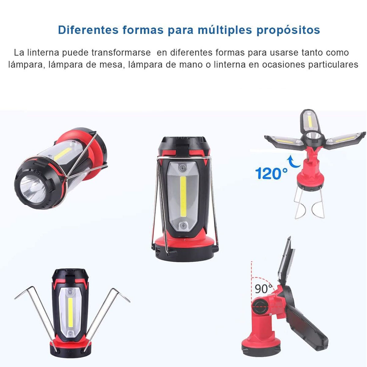 Foto 7 pulgar | Lampara De Emergencia Led Usb Recargable Con Power Bank Linterna Multiusos Trabajo Hogar Camping Color Rojo