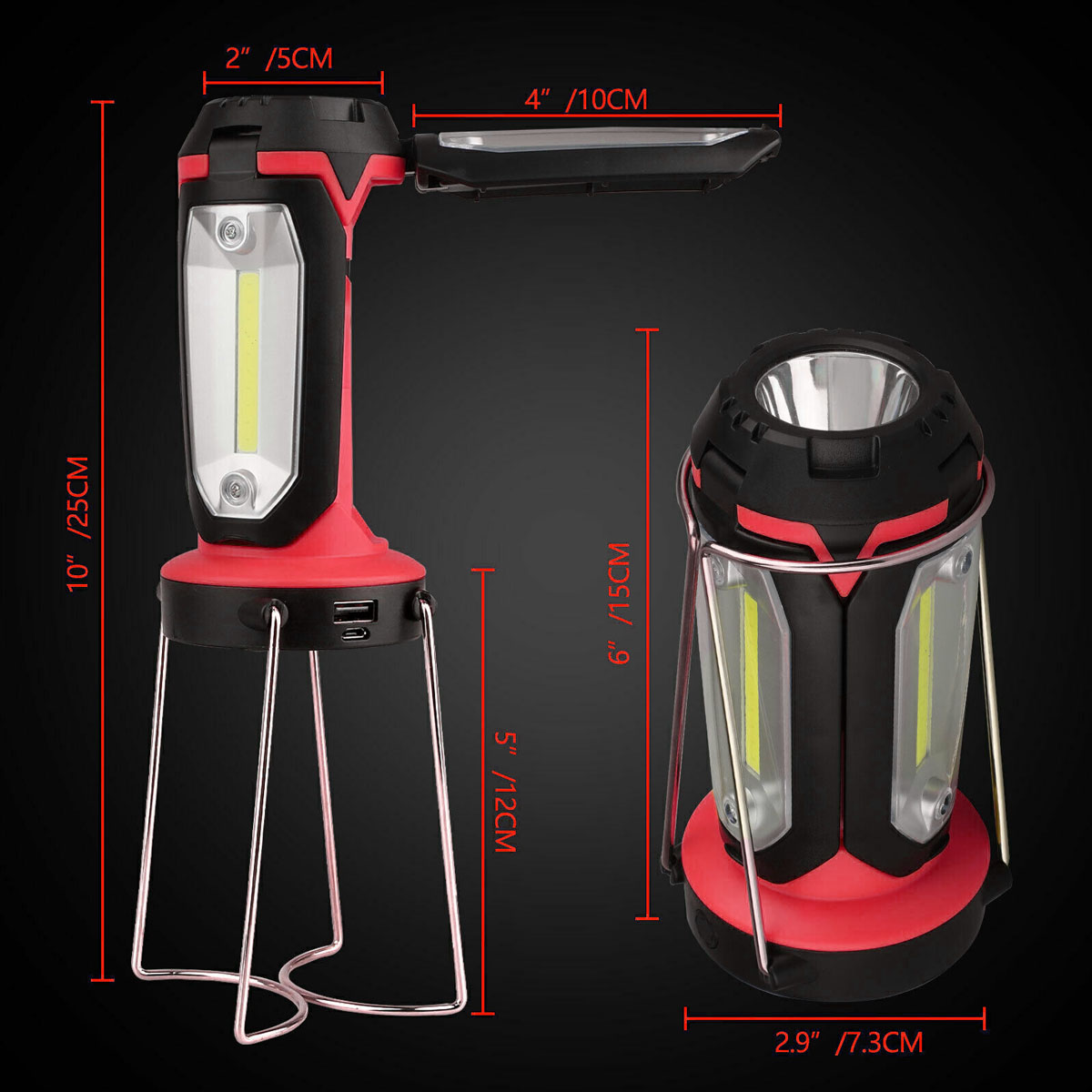 Foto 7 | Lampara De Emergencia Led Usb Recargable Con Power Bank Linterna Multiusos Trabajo Hogar Camping Color Rojo