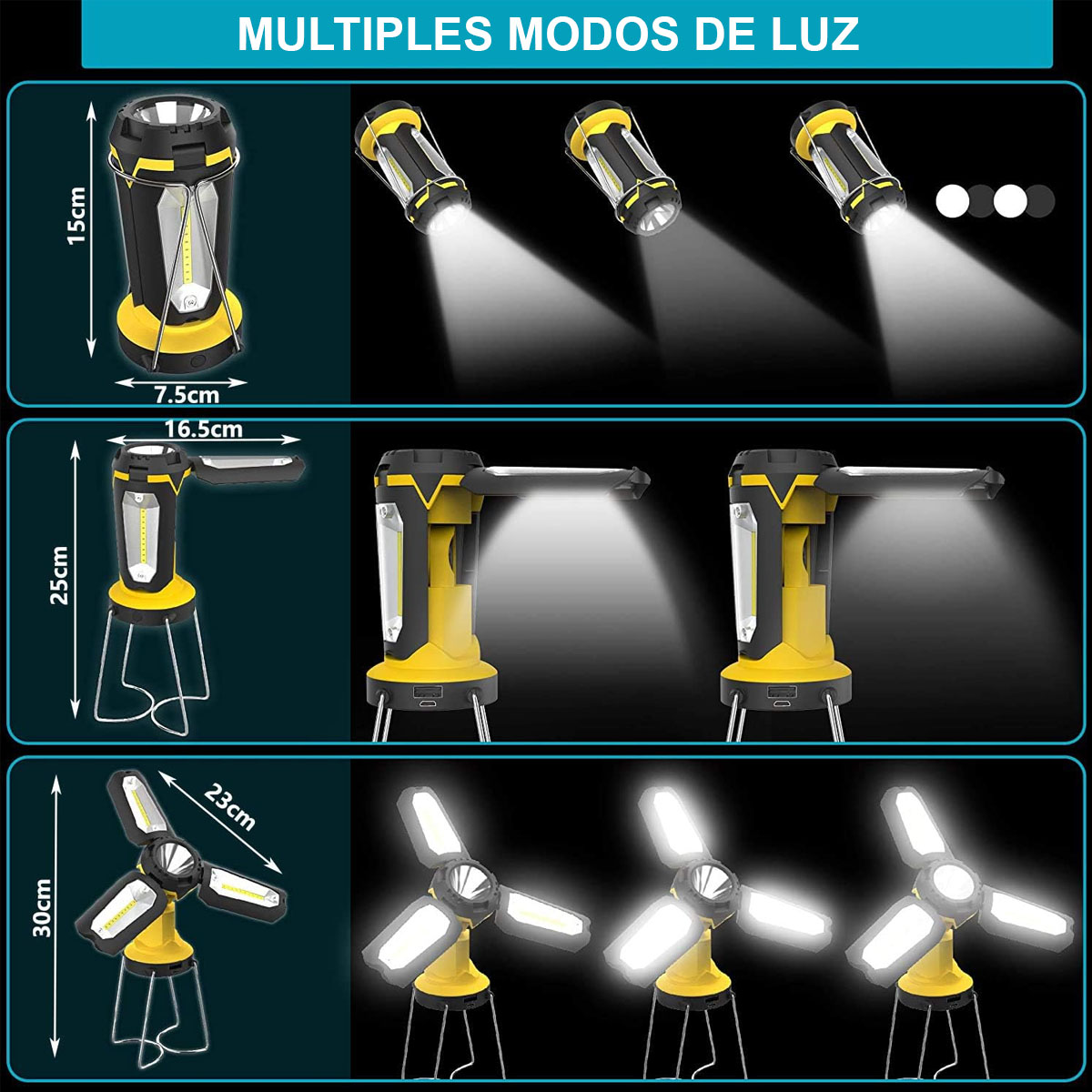 Foto 6 pulgar | Lampara De Emergencia Led Usb Recargable Con Power Bank Linterna Multiusos Trabajo Hogar Camping Color Amarillo