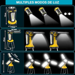 Foto 5 | Lampara De Emergencia Led Usb Recargable Con Power Bank Linterna Multiusos Trabajo Hogar Camping Color Amarillo