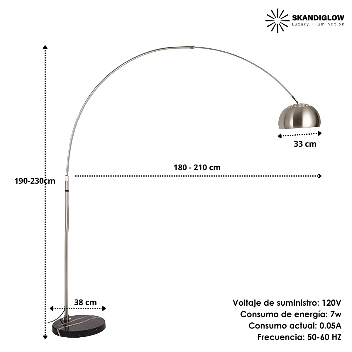 Foto 3 pulgar | Lampara Piso Acero Inoxidable Metalica Ajustable Base Marmol