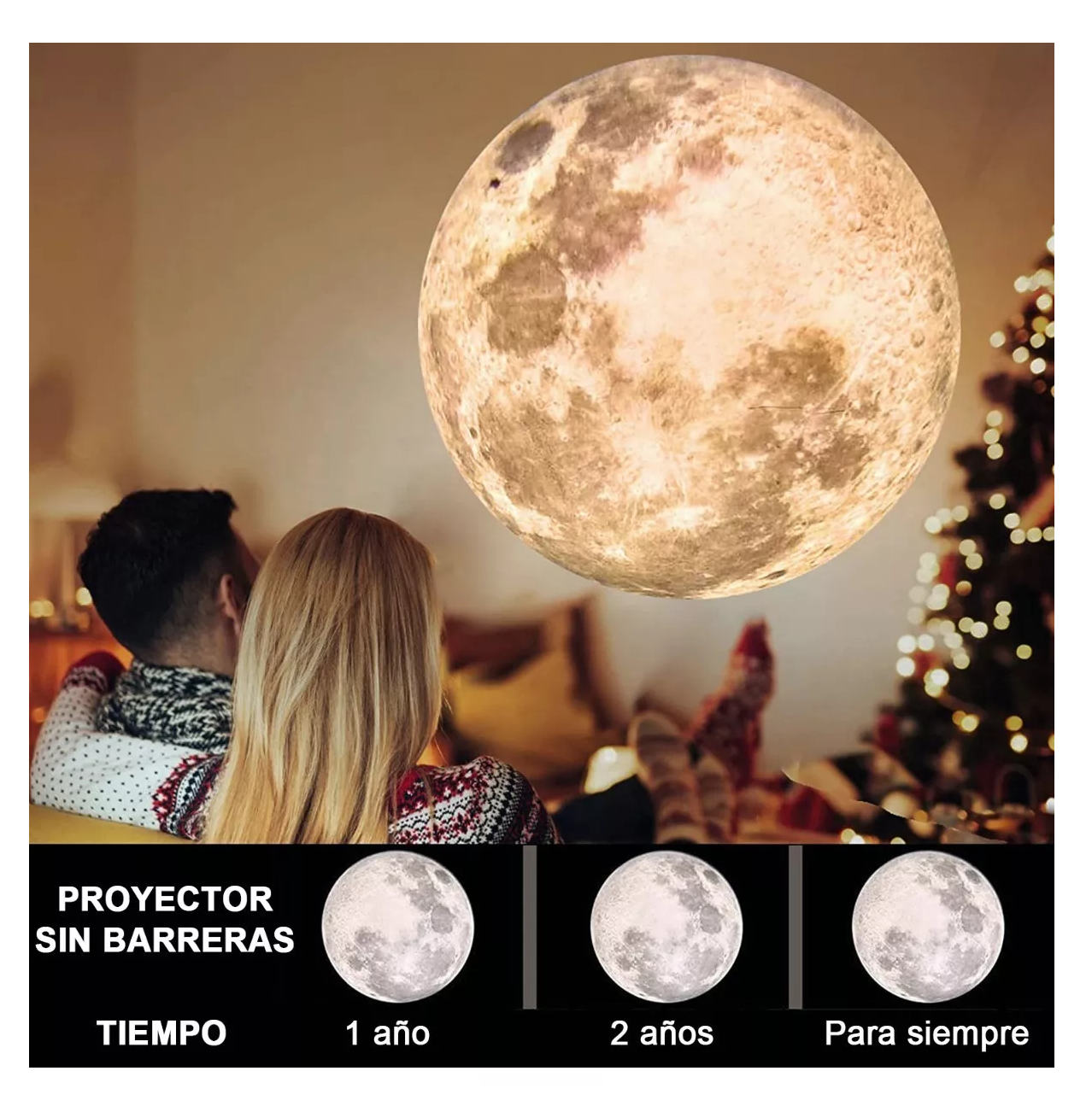 Foto 3 pulgar | Proyector De Lámpara De Luna, Luz Nocturna Giratoria De 360° Negro