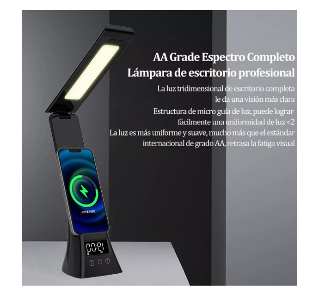 Foto 3 pulgar | Lámpara De Escritorio Led Con Cargador Inalámbrico Y Alarma