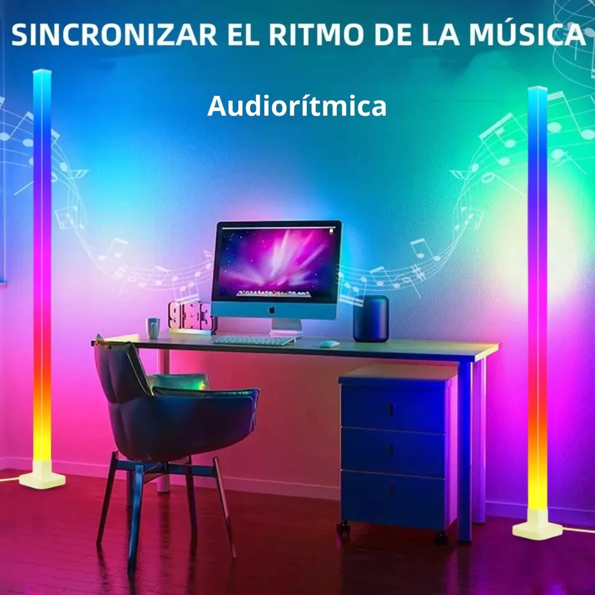 Foto 7 pulgar | Lampara de Piso Rgb 1.5m Modos de Luz Audio Rítmica Control Remoto 4 Pack