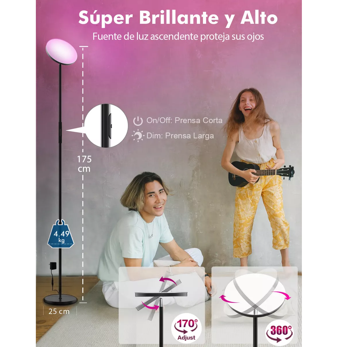 Foto 3 | Wifi Lamparas De Pies Modernas Rgb Led Alexa Google  Eo Safe Imports Esi-18443 Negro
