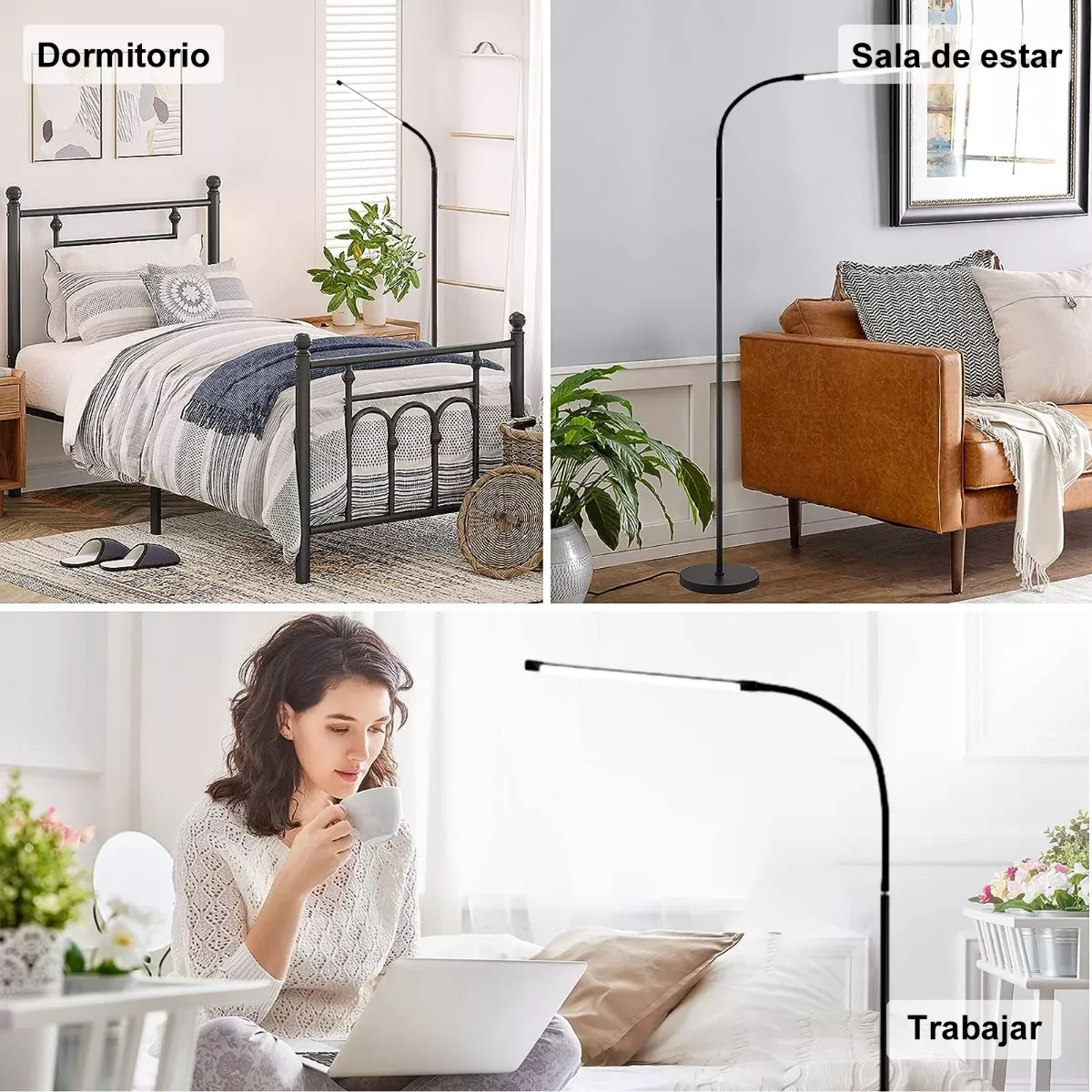 Foto 4 pulgar | Moderna Lámpara De Piso Ajustable Con Luz De Lectura Moderna Blanco Calido Eo Safe Imports Esi-18445 Negro
