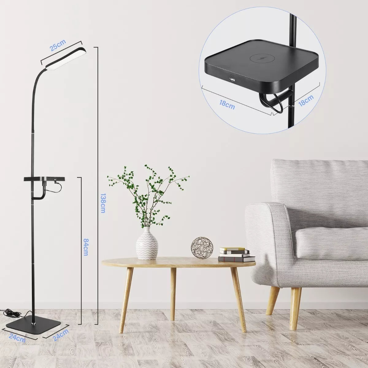 Foto 2 | Lámpara de Piso App Control con Cargador Inalámbrica Eo Safe Imports Esi-18442 Negro