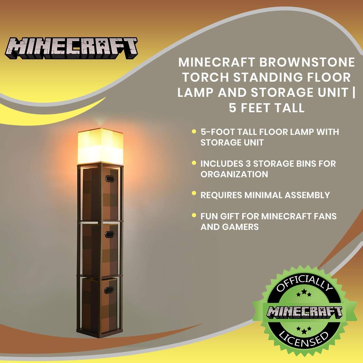 Foto 7 | Lámpara De Pie Y Unidad De Almacenamiento Minecraft Brownstone Torch - Venta Internacional.
