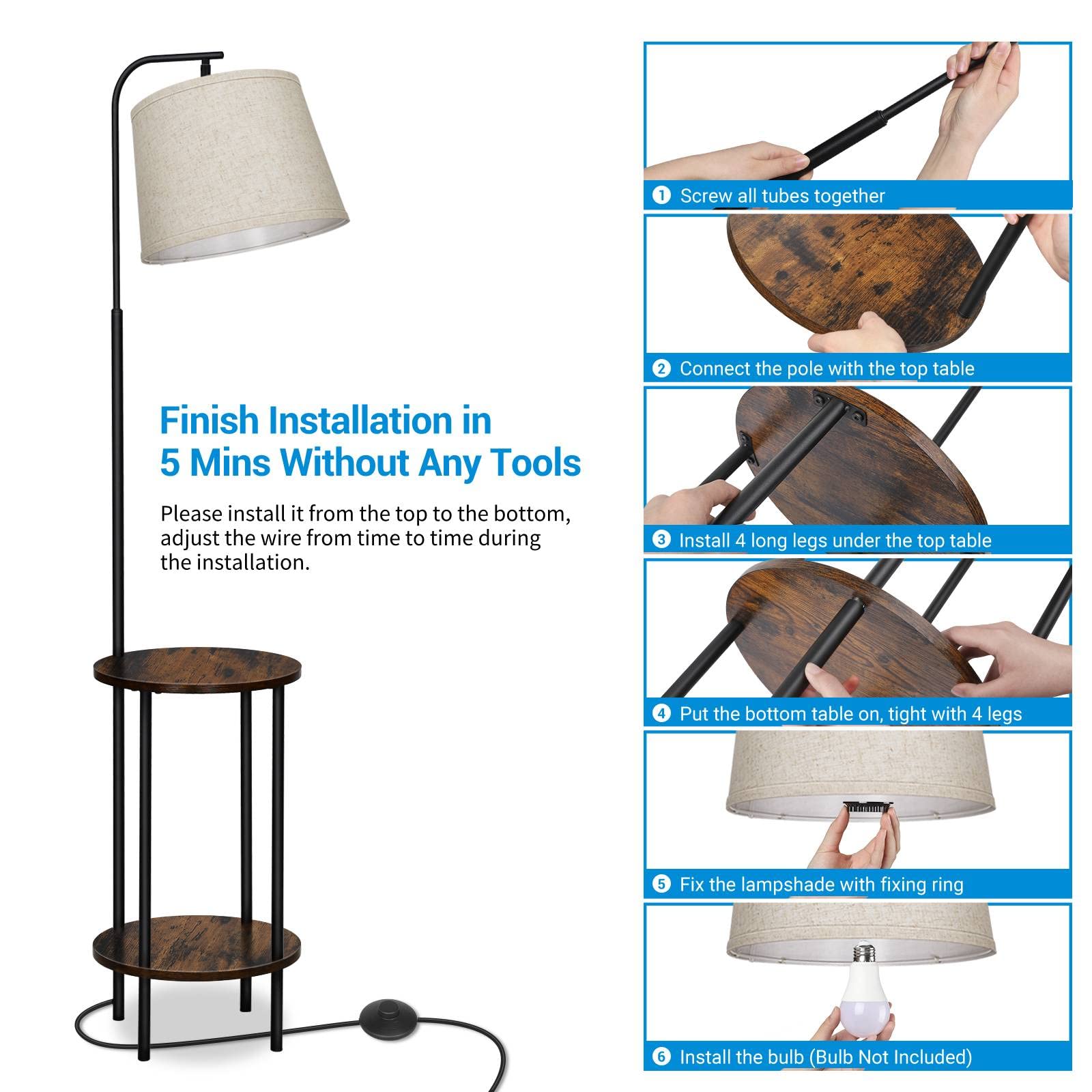 Foto 7 pulgar | Lámpara De Pie Dewenwils Con Mesa, Mesita De Noche Farmhouse De 157 Cm - Venta Internacional.