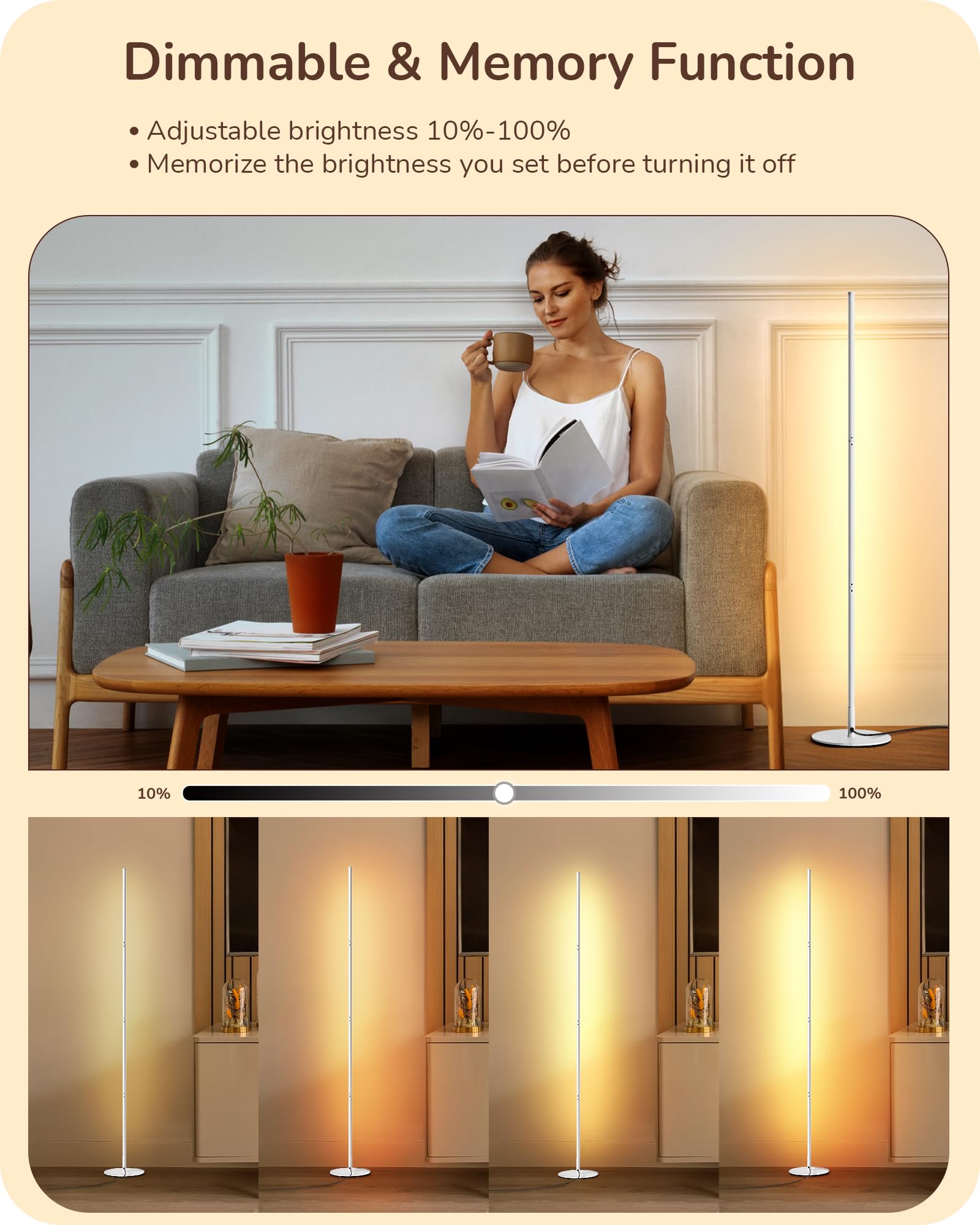 Foto 2 | Lámpara De Pie De Esquina Edishine Led De 1,46 M Con Altura Ajustable - Venta Internacional.