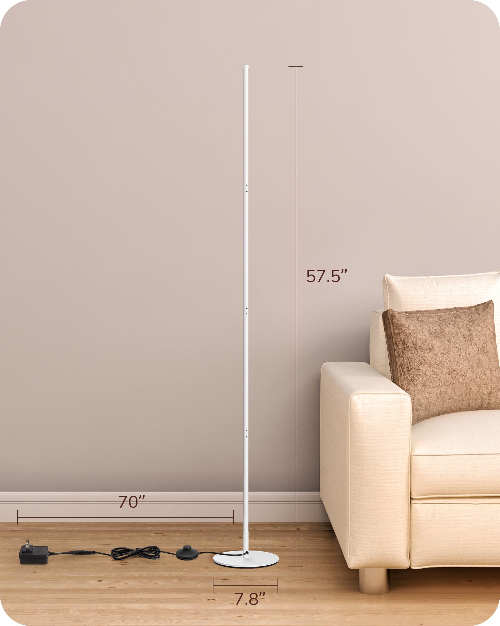 Foto 8 pulgar | Lámpara De Pie De Esquina Edishine Led De 1,46 M Con Altura Ajustable - Venta Internacional.