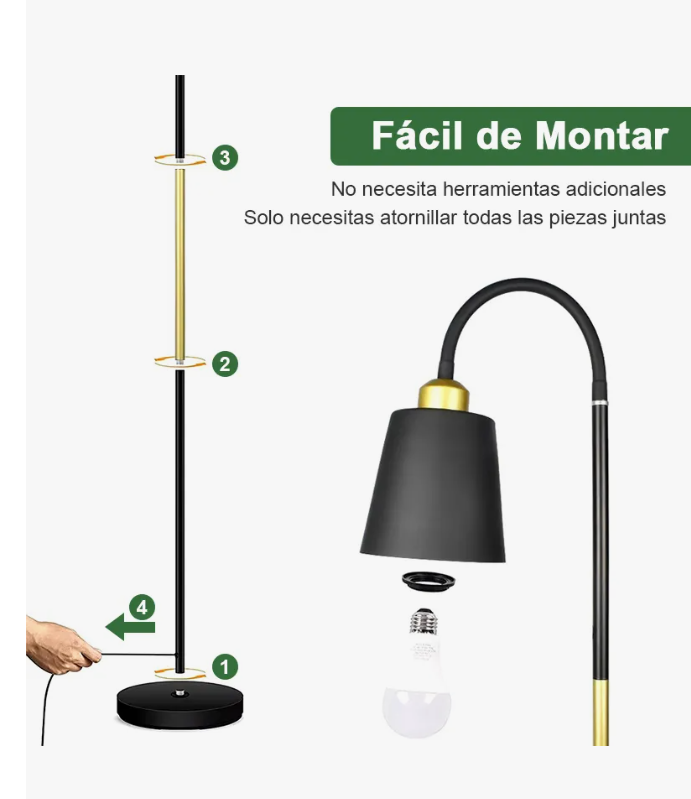 Foto 3 pulgar | Lámpara De Piso Led,lámpara De Pie Dapon, Metal, 9w, 127v, Ajustable 1.8m, 3 Modos De Iluminación