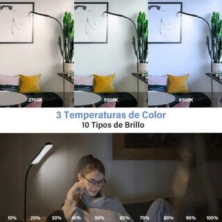 Foto 3 | Moderna Lámpara De Piso Ajustable Con Luz De Lectura Moderna Negro Negro