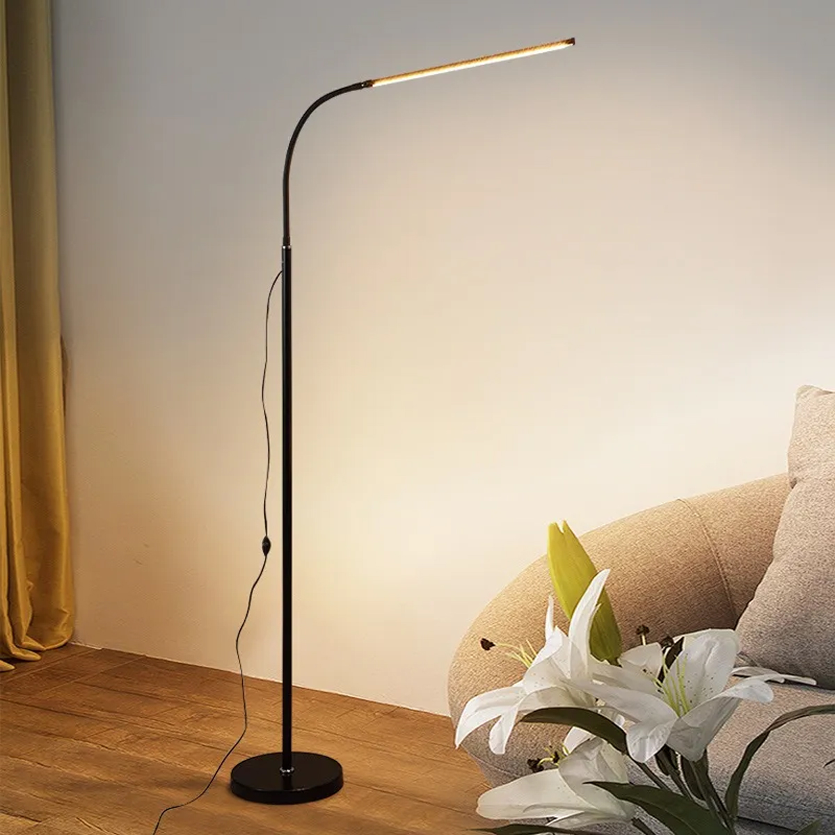Foto 4 | Moderna Lámpara De Piso Ajustable Con Luz De Lectura Moderna Negro Negro