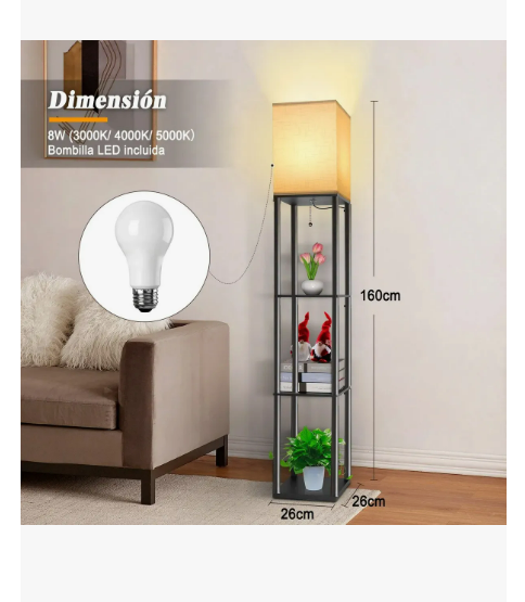 Foto 4 pulgar | Lámparas De Piso Con Estante 3 Colores Metal Lámpara De Pie Negro Negrolámparas De Piso Con Estante 3 Colore