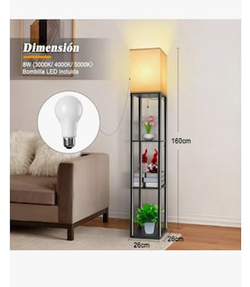 Foto 3 | Lámparas De Piso Con Estante 3 Colores Metal Lámpara De Pie Negro Negrolámparas De Piso Con Estante 3 Colore