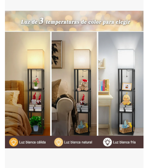 Foto 4 | Lámparas De Piso Con Estante 3 Colores Metal Lámpara De Pie Negro Negrolámparas De Piso Con Estante 3 Colore