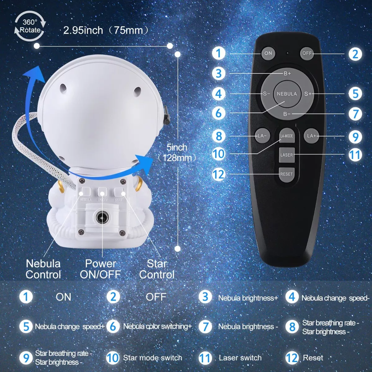 Foto 3 | Lámpara Proyector Astronaut Galaxy Estrella De Noche Niños Eo Safe Imports Esi-9453 Blanco