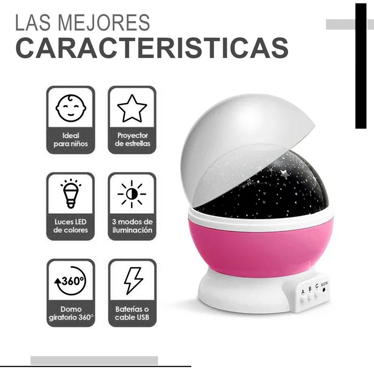 Foto 4 pulgar | Lámpara Proyector de Estrellas Luces Led Usb Rosa para Niños