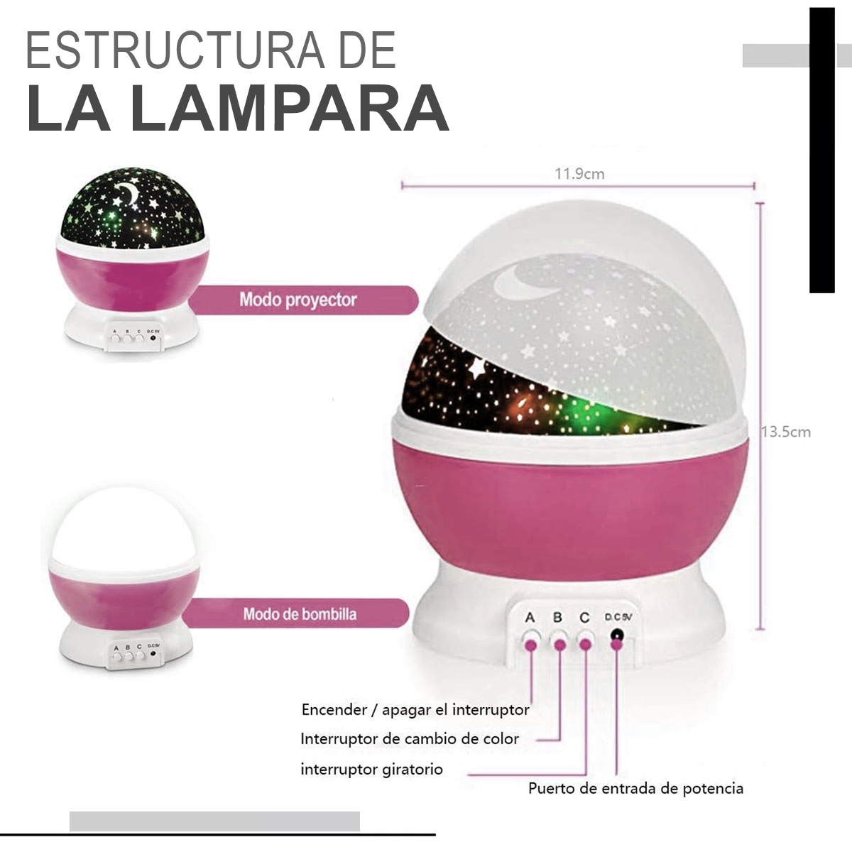 Foto 8 pulgar | Lámpara Proyector de Estrellas Luces Led Usb Rosa para Niños