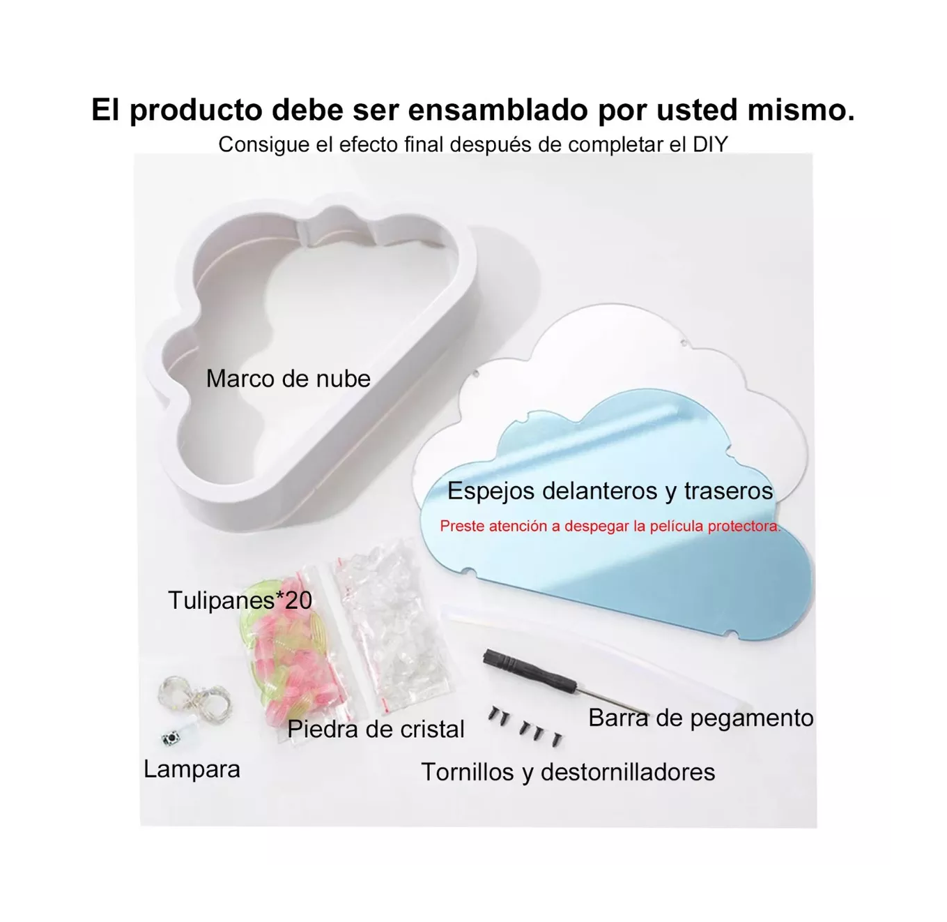 Foto 5 | Lámpara de Noche con Espejo Nube con Tulipanes Artificiales Blanco