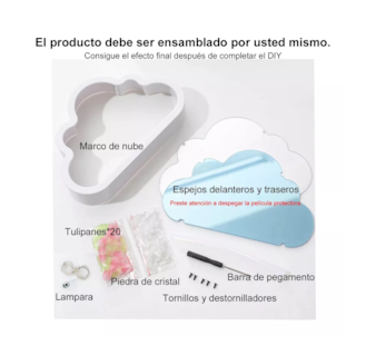 Foto 5 | Lámpara de Noche con Espejo Nube con Tulipanes Artificiales Blanco
