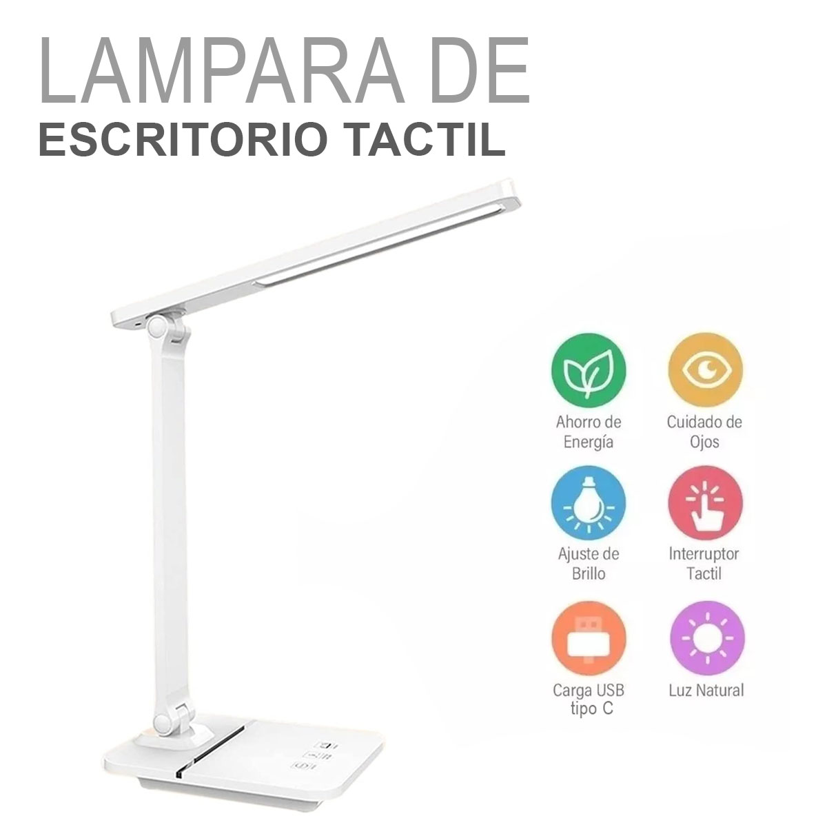 Foto 3 pulgar | Lámpara de Escritorio LED con Control Táctil y Puerto USB