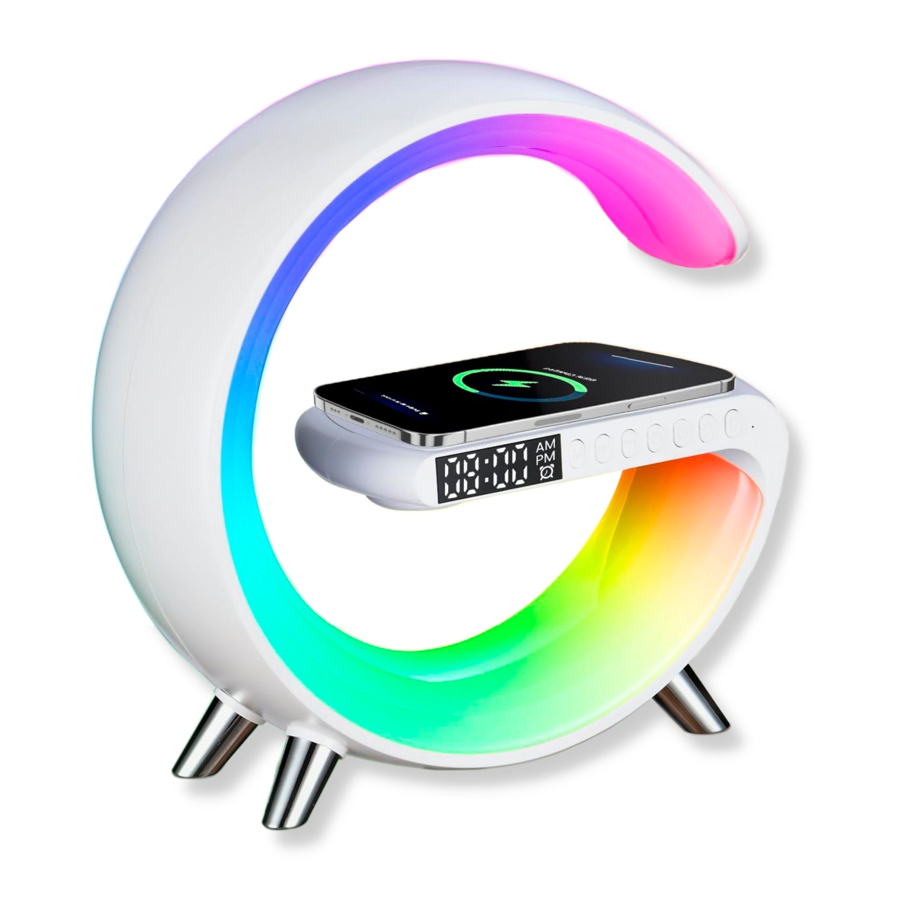 Lámpara Led Rgb Smart Bluetooth Con Cargador Inalámbrico En Forma De G Despertador