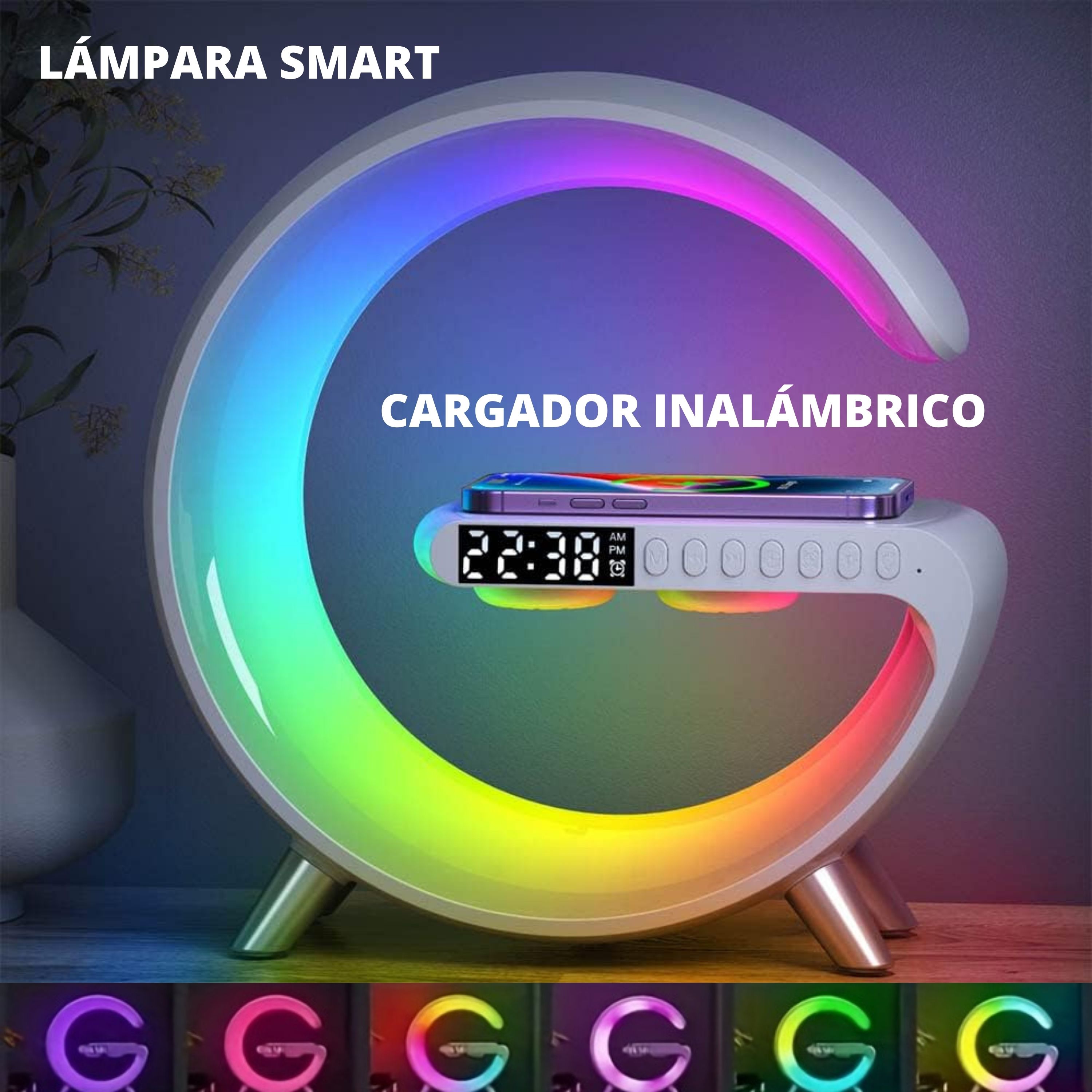 Foto 3 | Lámpara Led Rgb Smart Bluetooth Con Cargador Inalámbrico En Forma De G Despertador