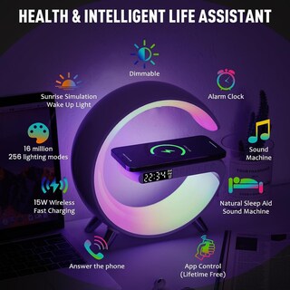 Foto 4 | Lámpara Led Rgb Smart Bluetooth Con Cargador Inalámbrico En Forma De G Despertador